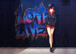 Anime, Love Live, Graffiti, Napis, Smutna, Dziewczyna, Nishikino Maki