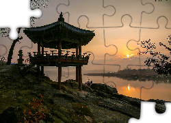 Sinreuksa Tourist Site, Rzeka, Pagoda, Altana, Skały, Wschód słońca, Yeoju, Korea Południowa