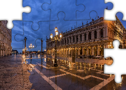 Plac Świętego Marka, Piazzetta, Pałac Dożów, Latarnie, Wenecja, Włochy