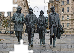 Wielka Brytania, Anglia, Liverpool, Domy, Pomnik, The Beatles, George Harrison, Paul McCartney, John Lennon, Ringo Starr