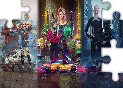 Gra, Cyberpunk 2077, Postacie, Pojazdy, Plakat