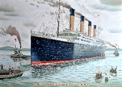 Reprodukcja obrazu, Morze, Parowiec, Titanic, Łódki