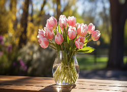 Tulipany, Różowe, Bukiet, Światło
