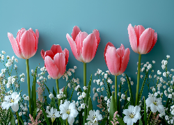 Kompozycja, Białe, Kwiaty, Różowe, Tulipany
