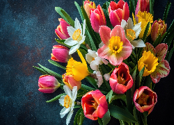 Bukiet, Kwiaty, Kolorowe, Tulipany, Narcyzy