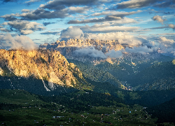 Szczyt, Seceda, Góry, Dolomity, Dolina, Chmury, Włochy