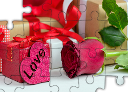 Róża, Serce, Napis, Love, Prezenty, Walentynki