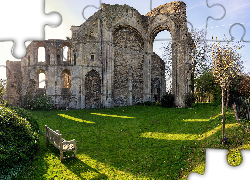 Anglia, Malmesbury, Ruiny, Kościół, Malmesbury Abbey, Trawa, Ławka