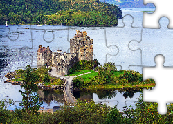 Szkocja, Zamek, Eilean Donan, Ruiny, Wyspa, Jezioro, Loch Duich, Drzewa