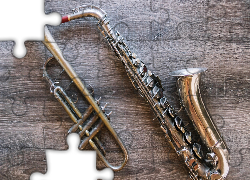 Instrumenty, Saksofon, Trąbka, Drewno