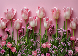 Biało-różowe, Kwiaty, Tulipany, Różowe, Tło