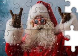 Mikołaj, Uśmiech, Okulary, Padający, Śnieg