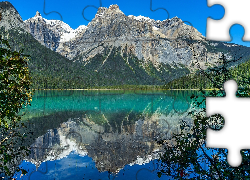 Góry, Jezioro, Emerald Lake, Drzewa, Odbicie, Kanada, Park Narodowy Yoho