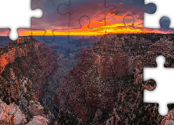 Park Narodowy Wielkiego Kanionu, Góry, Wielki Kanion Kolorado, Grand Canyon, Zachód słońca, Arizona, Stany Zjednoczone