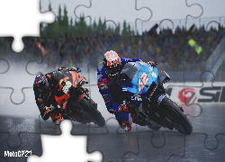 Gra, MotoGP 21, Motocykle, Suzuki, KTM, Motocykliści, Tor, Trybuny, Wyścig, Plakat