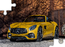 Żółty, Mercedes-AMG GT Roadster, 2018, Ściana