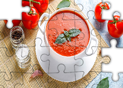 Zupa, Pomidorowa, Miseczka, Przyprawy, Czosnek, Pomidory, Bazylia