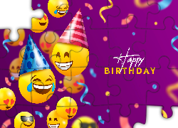 Urodziny, Napis, Happy Birthday, Emotikony, 2D