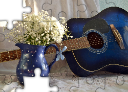 Gitara, Dzbanek, Białe, Kwiaty