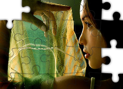 Zamyślona, Kobieta, Ręka, Apaszka