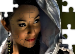 Kobieta, Twarz, Spojrzenie, Kaptur