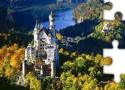 Niemcy, Bawaria, Zamek Neuschwanstein, Jesień, Lasy, Góry
