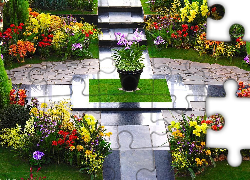 Ogród, Kwiaty, Donica, Marmur