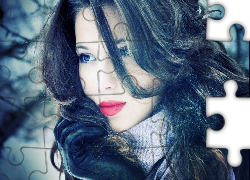 Kobieta, Włosy, Czerwone, Usta