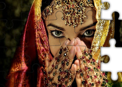 Kobieta, Makijaż, Chusta, Koraliki