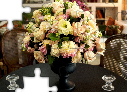Stół, Bukiet, Kwiatów, Świeczniki