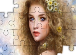 Dziewczyna, Kwiatki, Niebieskie, Oczy