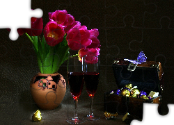 Tulipany, Wino, Czekoladki