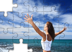 Szczęśliwa, Dziewczyna, Włosy, Biała, Bluzeczka