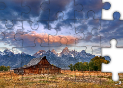 Stany Zjednoczone, Stan Wyoming, Park Narodowy Grand Teton, Góry Teton Range, Drewniany, Dom