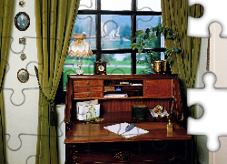 Okno, Lampa, Sekretarzyk, Pokój