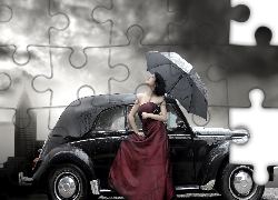 Samochód, Klasyk, Kobieta, Parasol