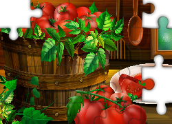 Pomidory, Liście, Talerz, Grafika
