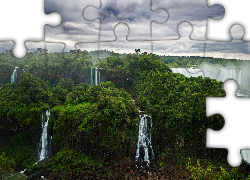 Wodospady, Iguazu, Lasy, Niebo, Brazylia