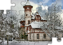 Kościół, Drzewa, Śnieg