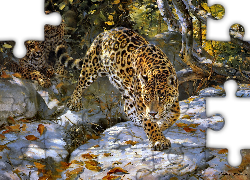 Drzewa, Śnieg, Art, Jaguar