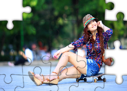 Kobieta, Deskorolka, Kapelusz