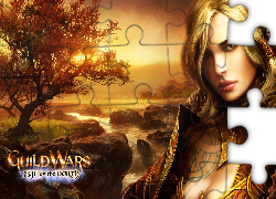 Kobieta, Guild Wars, Zbroja, Skały, Drzewo, Woda
