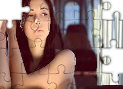 Ładna, Dziewczyna, Szatynka, Twarz, Ramię