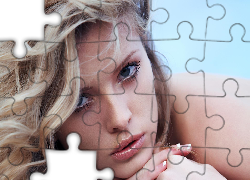 Dziewczyna, Blondynka, Twarz, Niebieskie, Oczy