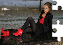 Seksowna, Kobieta, Czerwone, Buciki