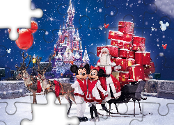 Disneyland, Mikołaj, Śnieg, Myszka, Miki, Minnie, Sanie, Renifery