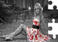 Piękna, Dziewczyna, Kwiecista, Sukienka