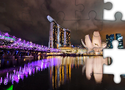 Miasto, Woda, Oświetlenie, Marina Bay Sands