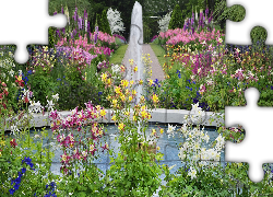 Ogród, Kwiaty, Fontanna