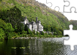 Zamek, Kylemore Abbey, Irlandia, Góry, Jezioro